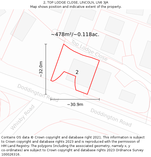 2, TOP LODGE CLOSE, LINCOLN, LN6 3JA: Plot and title map