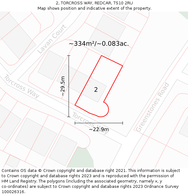 2, TORCROSS WAY, REDCAR, TS10 2RU: Plot and title map