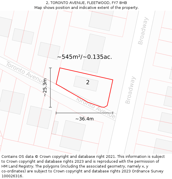 2, TORONTO AVENUE, FLEETWOOD, FY7 8HB: Plot and title map