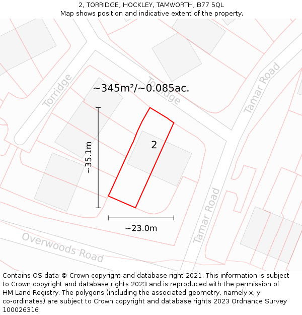 2, TORRIDGE, HOCKLEY, TAMWORTH, B77 5QL: Plot and title map