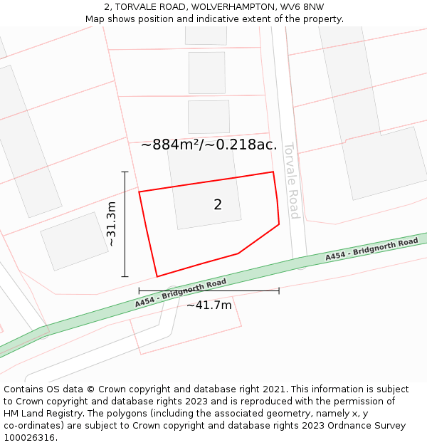 2, TORVALE ROAD, WOLVERHAMPTON, WV6 8NW: Plot and title map