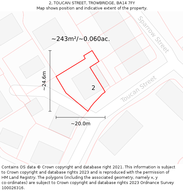 2, TOUCAN STREET, TROWBRIDGE, BA14 7FY: Plot and title map