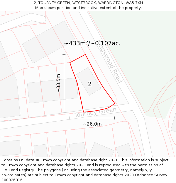 2, TOURNEY GREEN, WESTBROOK, WARRINGTON, WA5 7XN: Plot and title map