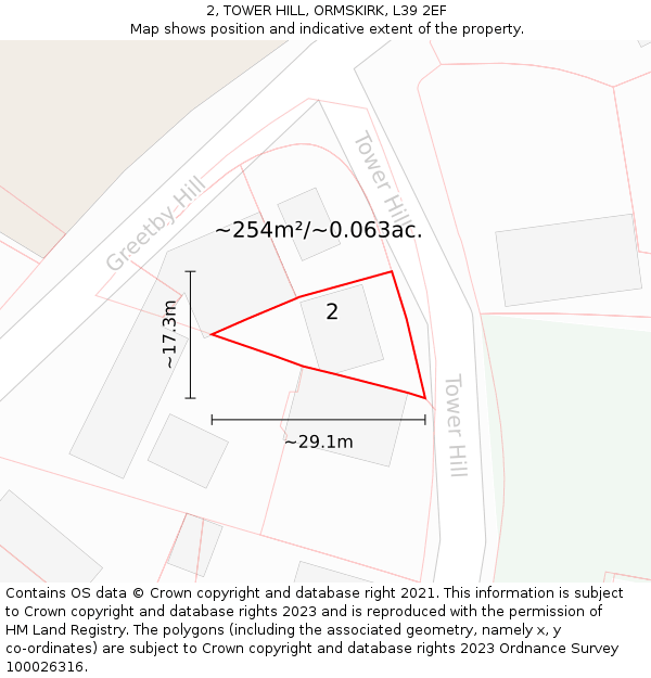 2, TOWER HILL, ORMSKIRK, L39 2EF: Plot and title map