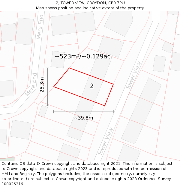 2, TOWER VIEW, CROYDON, CR0 7PU: Plot and title map