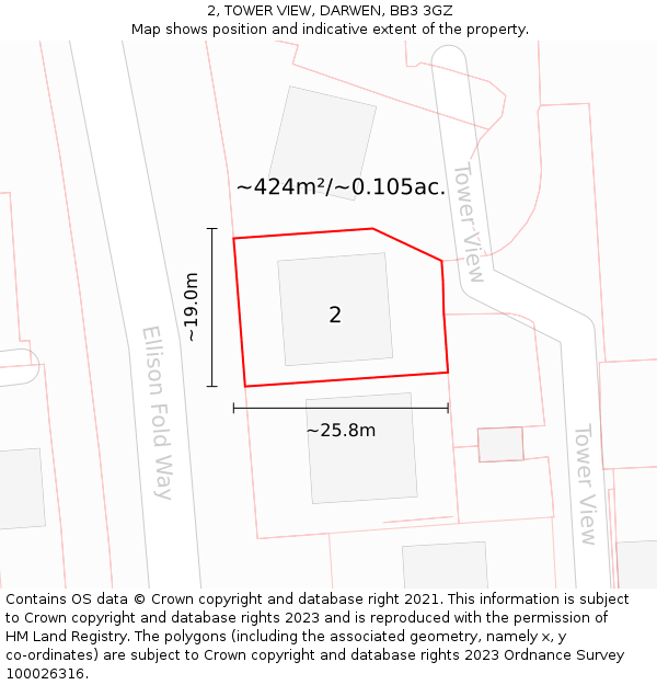 2, TOWER VIEW, DARWEN, BB3 3GZ: Plot and title map