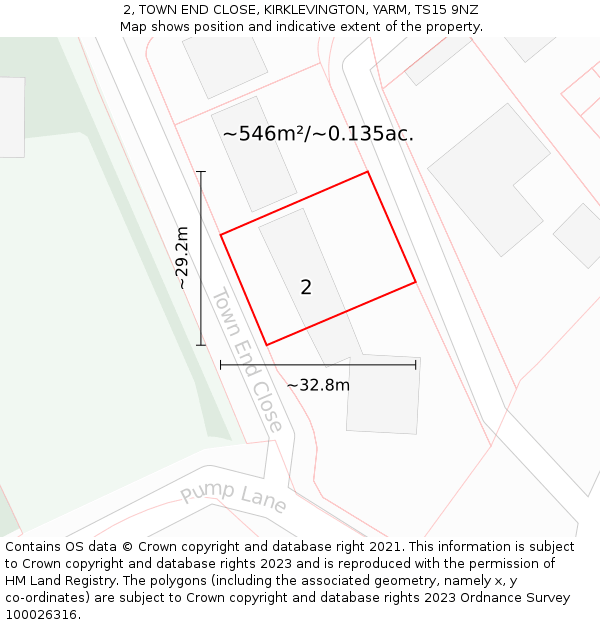 2, TOWN END CLOSE, KIRKLEVINGTON, YARM, TS15 9NZ: Plot and title map