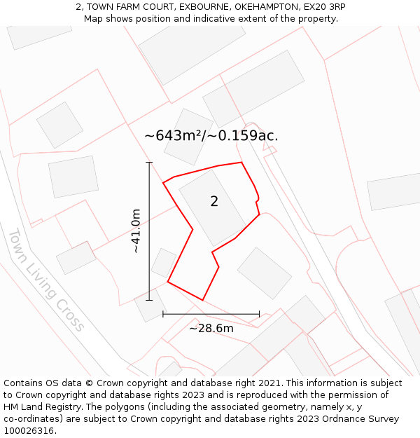 2, TOWN FARM COURT, EXBOURNE, OKEHAMPTON, EX20 3RP: Plot and title map