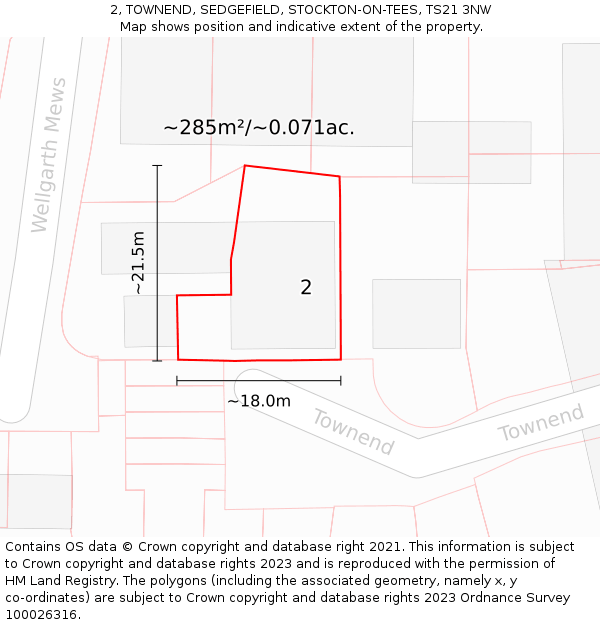 2, TOWNEND, SEDGEFIELD, STOCKTON-ON-TEES, TS21 3NW: Plot and title map