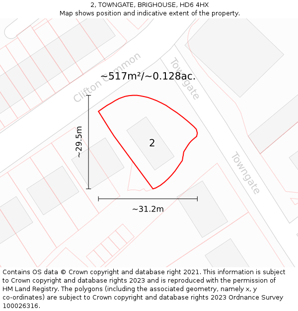 2, TOWNGATE, BRIGHOUSE, HD6 4HX: Plot and title map