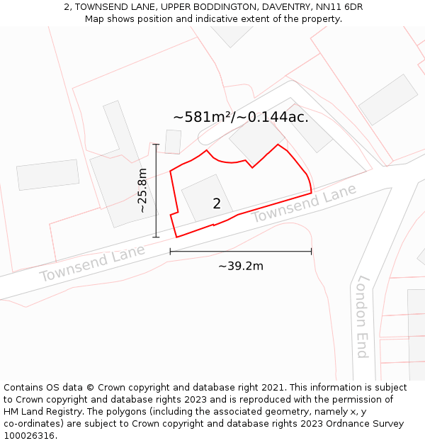 2, TOWNSEND LANE, UPPER BODDINGTON, DAVENTRY, NN11 6DR: Plot and title map