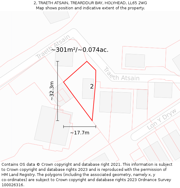 2, TRAETH ATSAIN, TREARDDUR BAY, HOLYHEAD, LL65 2WG: Plot and title map