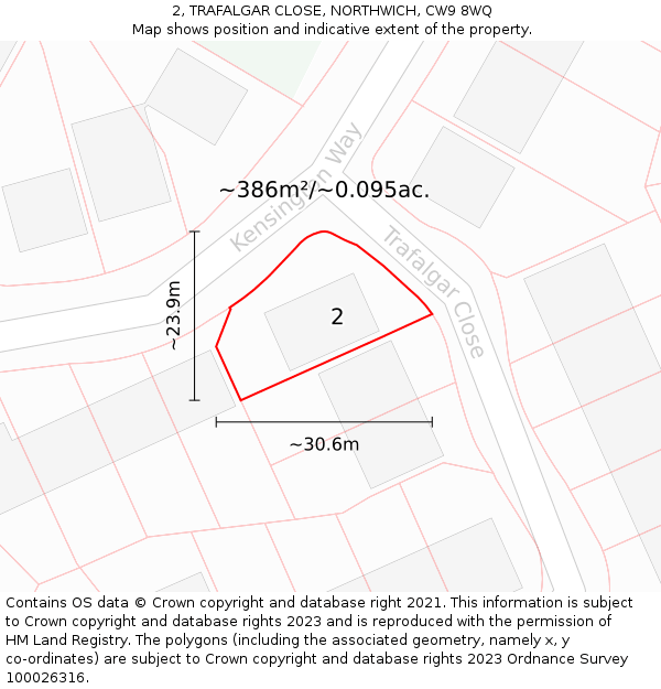 2, TRAFALGAR CLOSE, NORTHWICH, CW9 8WQ: Plot and title map
