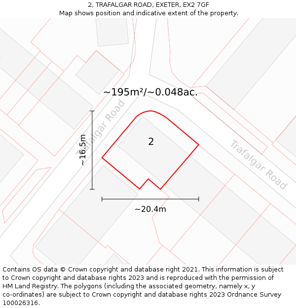 2, TRAFALGAR ROAD, EXETER, EX2 7GF: Plot and title map