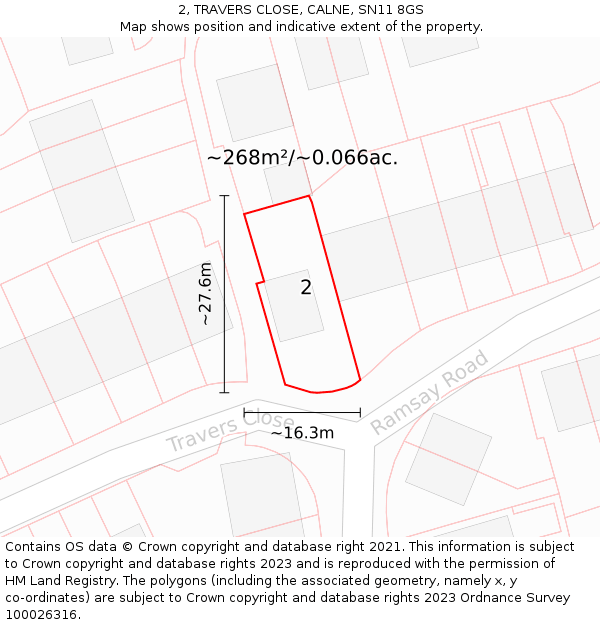 2, TRAVERS CLOSE, CALNE, SN11 8GS: Plot and title map