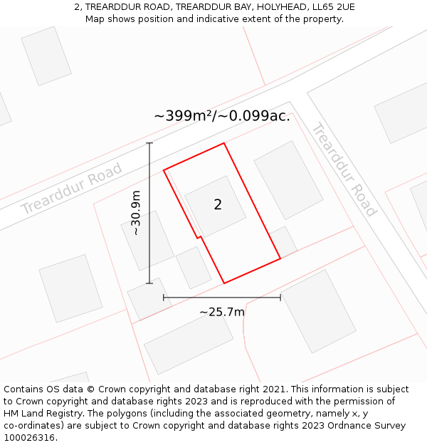 2, TREARDDUR ROAD, TREARDDUR BAY, HOLYHEAD, LL65 2UE: Plot and title map