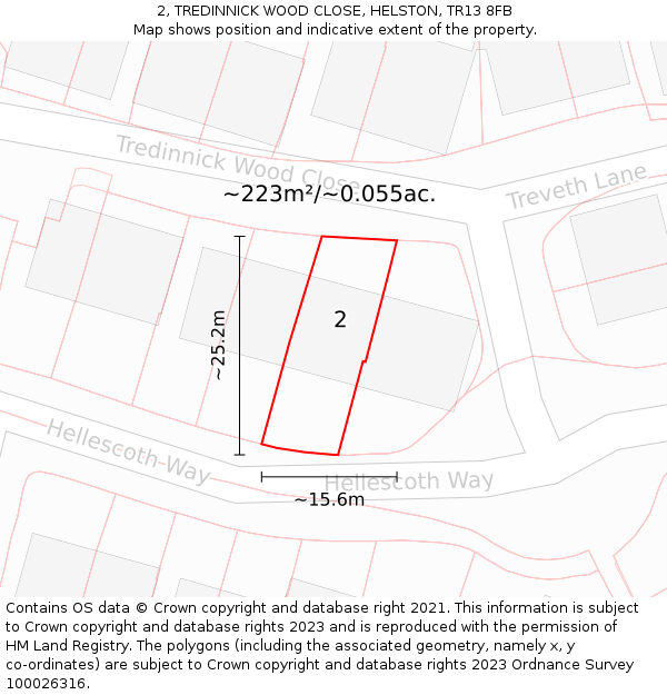 2, TREDINNICK WOOD CLOSE, HELSTON, TR13 8FB: Plot and title map