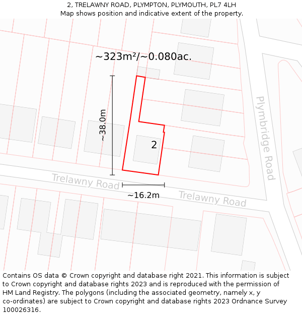 2, TRELAWNY ROAD, PLYMPTON, PLYMOUTH, PL7 4LH: Plot and title map