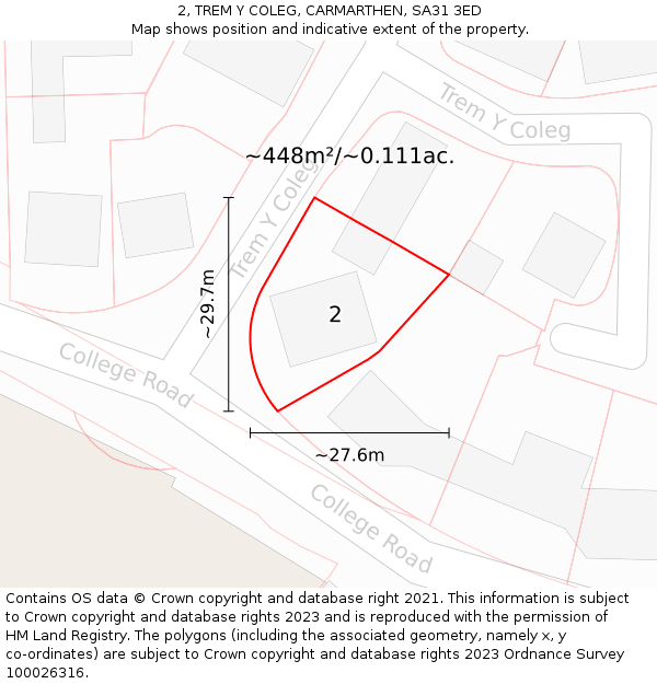 2, TREM Y COLEG, CARMARTHEN, SA31 3ED: Plot and title map