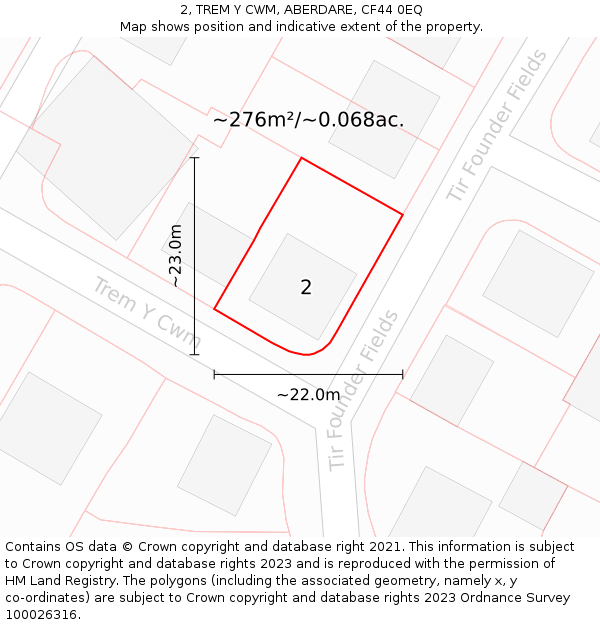 2, TREM Y CWM, ABERDARE, CF44 0EQ: Plot and title map