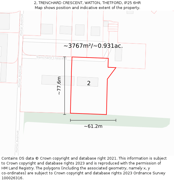 2, TRENCHARD CRESCENT, WATTON, THETFORD, IP25 6HR: Plot and title map