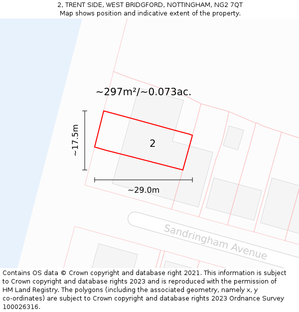 2, TRENT SIDE, WEST BRIDGFORD, NOTTINGHAM, NG2 7QT: Plot and title map