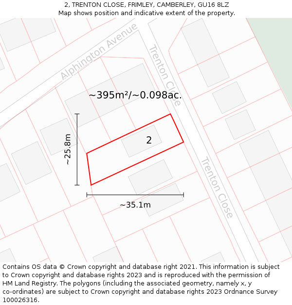 2, TRENTON CLOSE, FRIMLEY, CAMBERLEY, GU16 8LZ: Plot and title map