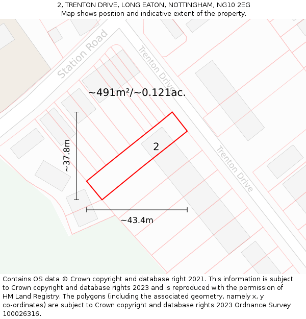 2, TRENTON DRIVE, LONG EATON, NOTTINGHAM, NG10 2EG: Plot and title map