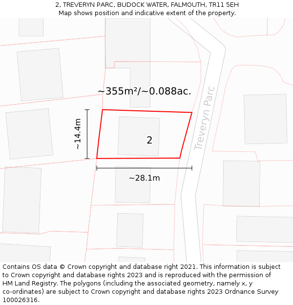 2, TREVERYN PARC, BUDOCK WATER, FALMOUTH, TR11 5EH: Plot and title map