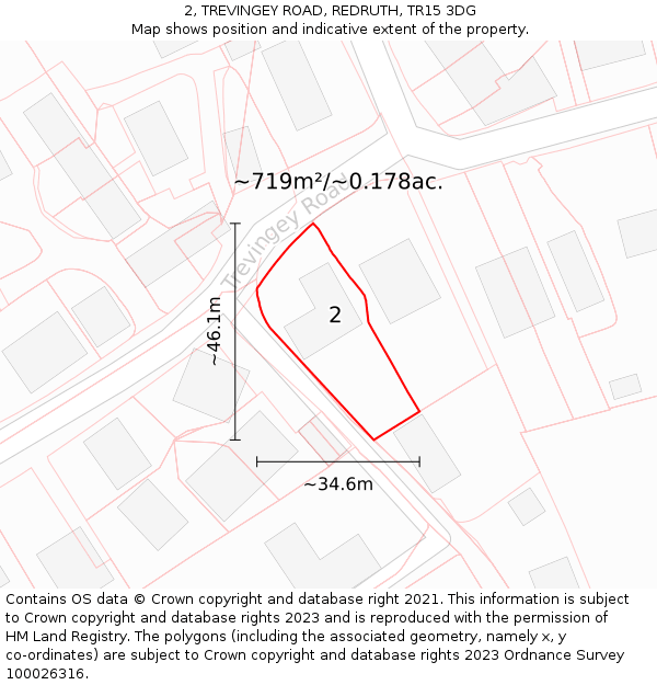 2, TREVINGEY ROAD, REDRUTH, TR15 3DG: Plot and title map