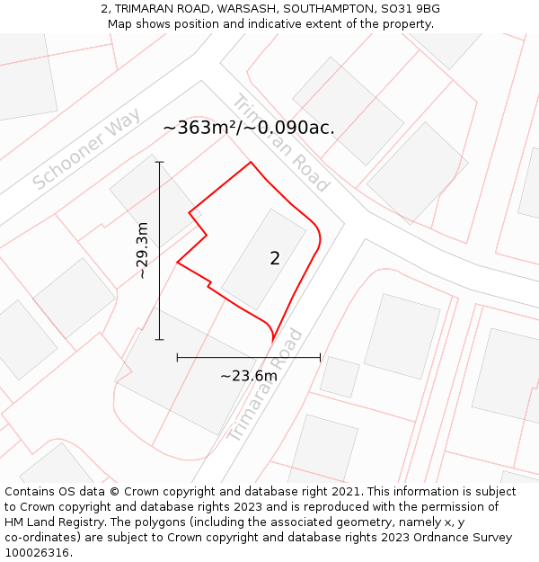 2, TRIMARAN ROAD, WARSASH, SOUTHAMPTON, SO31 9BG: Plot and title map