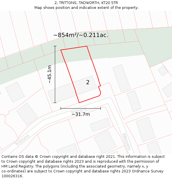 2, TRITTONS, TADWORTH, KT20 5TR: Plot and title map