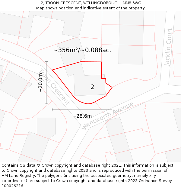 2, TROON CRESCENT, WELLINGBOROUGH, NN8 5WG: Plot and title map