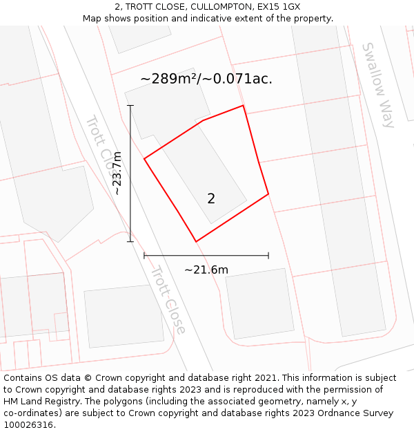 2, TROTT CLOSE, CULLOMPTON, EX15 1GX: Plot and title map