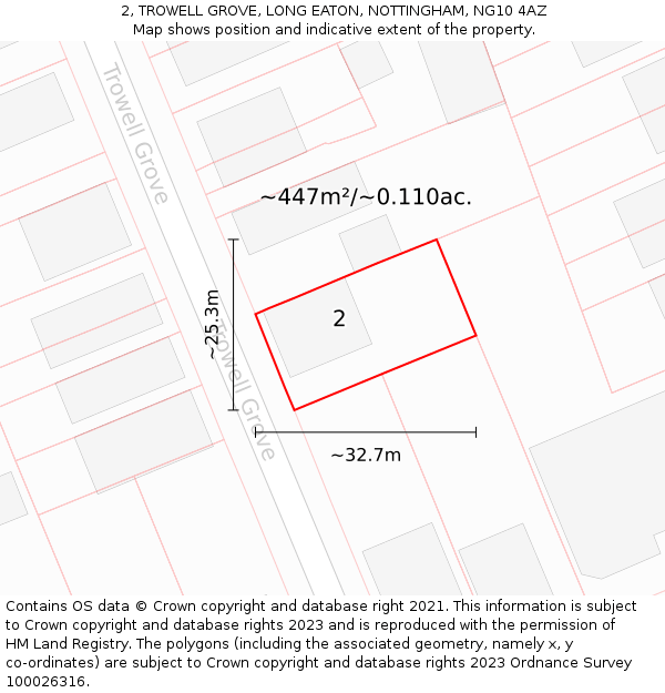 2, TROWELL GROVE, LONG EATON, NOTTINGHAM, NG10 4AZ: Plot and title map