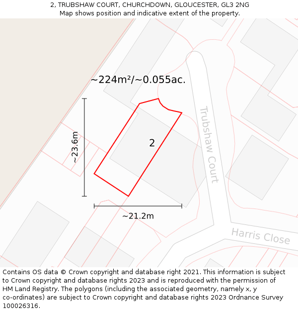 2, TRUBSHAW COURT, CHURCHDOWN, GLOUCESTER, GL3 2NG: Plot and title map