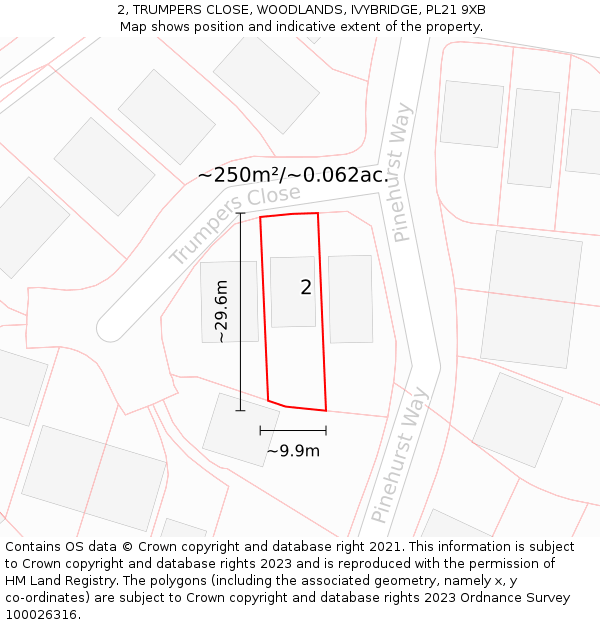 2, TRUMPERS CLOSE, WOODLANDS, IVYBRIDGE, PL21 9XB: Plot and title map