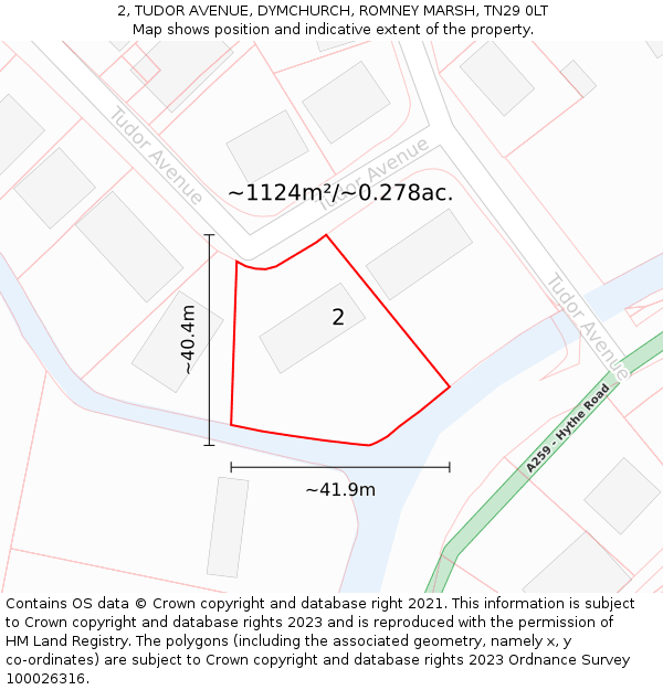 2, TUDOR AVENUE, DYMCHURCH, ROMNEY MARSH, TN29 0LT: Plot and title map