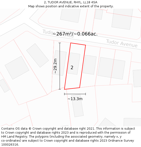 2, TUDOR AVENUE, RHYL, LL18 4SA: Plot and title map