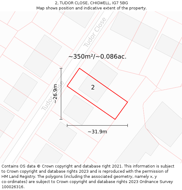 2, TUDOR CLOSE, CHIGWELL, IG7 5BG: Plot and title map