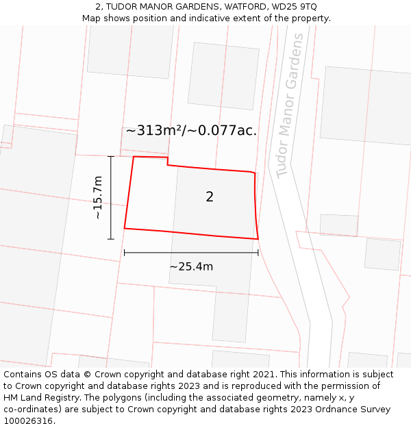 2, TUDOR MANOR GARDENS, WATFORD, WD25 9TQ: Plot and title map