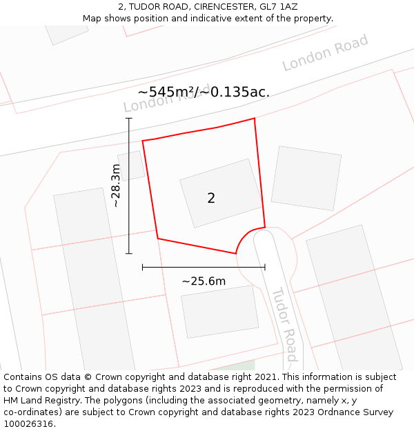 2, TUDOR ROAD, CIRENCESTER, GL7 1AZ: Plot and title map