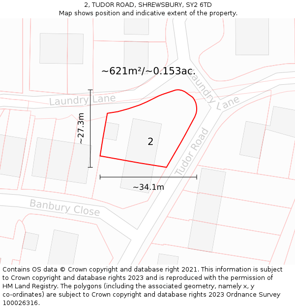 2, TUDOR ROAD, SHREWSBURY, SY2 6TD: Plot and title map