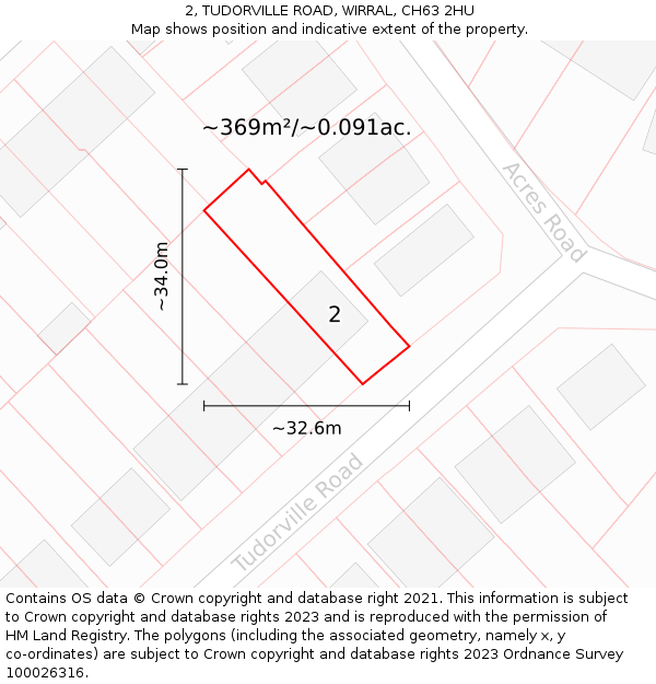 2, TUDORVILLE ROAD, WIRRAL, CH63 2HU: Plot and title map