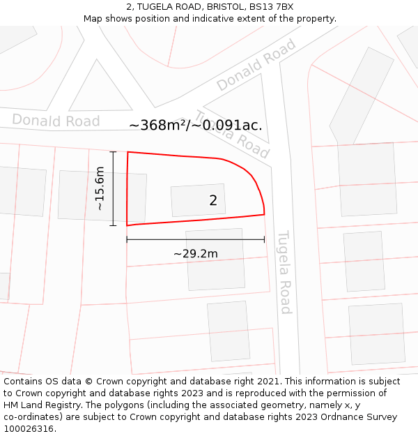 2, TUGELA ROAD, BRISTOL, BS13 7BX: Plot and title map