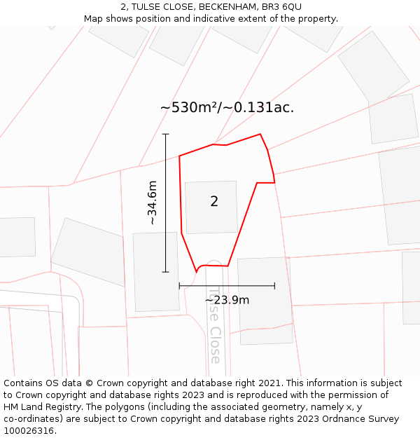 2, TULSE CLOSE, BECKENHAM, BR3 6QU: Plot and title map