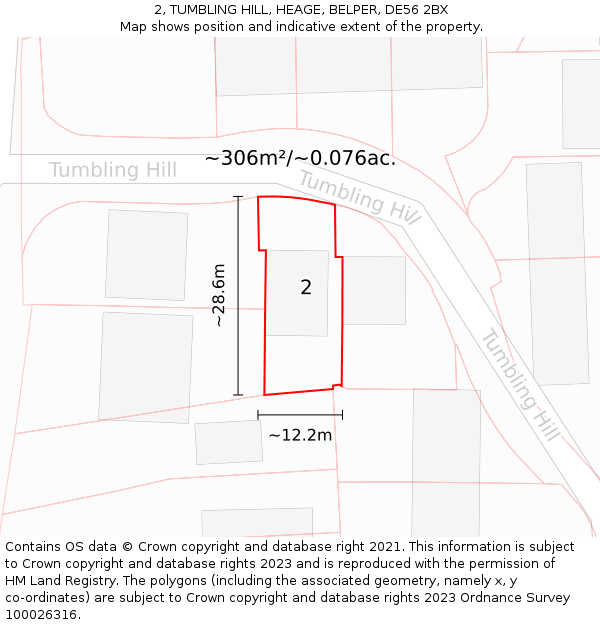 2, TUMBLING HILL, HEAGE, BELPER, DE56 2BX: Plot and title map