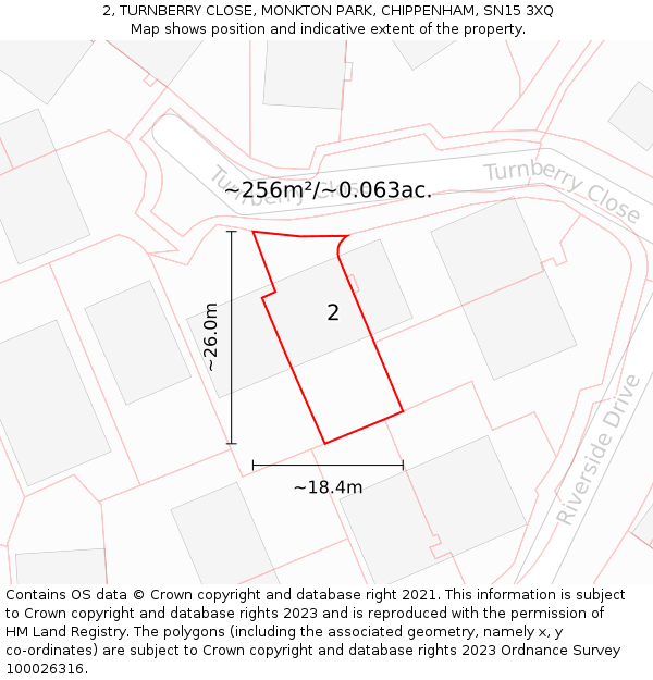 2, TURNBERRY CLOSE, MONKTON PARK, CHIPPENHAM, SN15 3XQ: Plot and title map