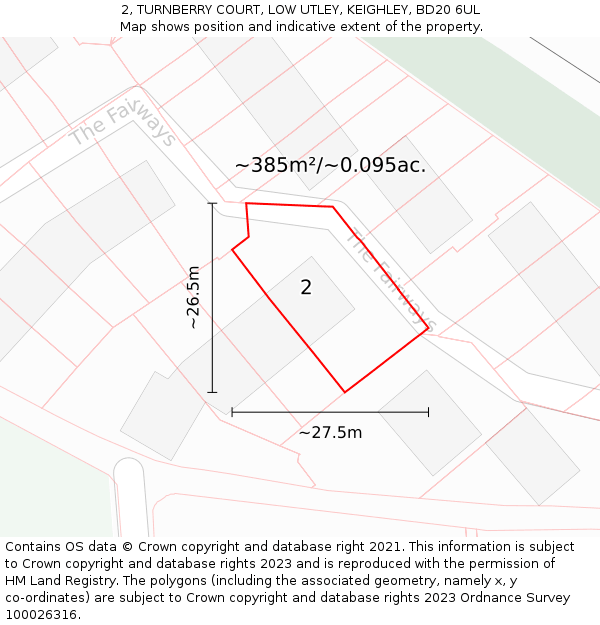 2, TURNBERRY COURT, LOW UTLEY, KEIGHLEY, BD20 6UL: Plot and title map