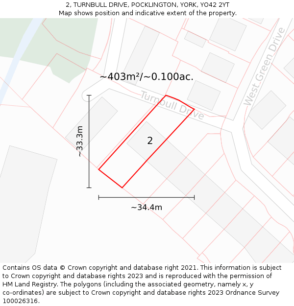 2, TURNBULL DRIVE, POCKLINGTON, YORK, YO42 2YT: Plot and title map